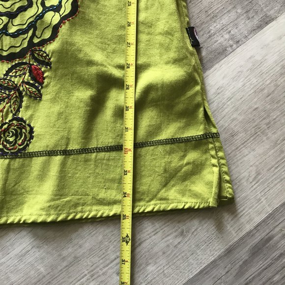 Fuchhi Cotton Floral Embroidered Dress w Pockets shoulder ties Drawstring Med - Picture 7 of 9